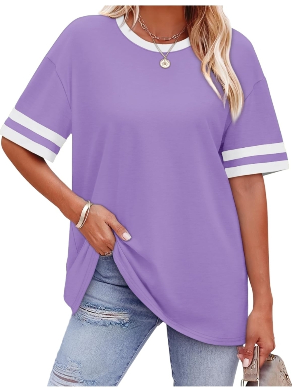 WIHOLL Lilac Purple Color Block Short Sleeve Tee - Size XL (EUC)